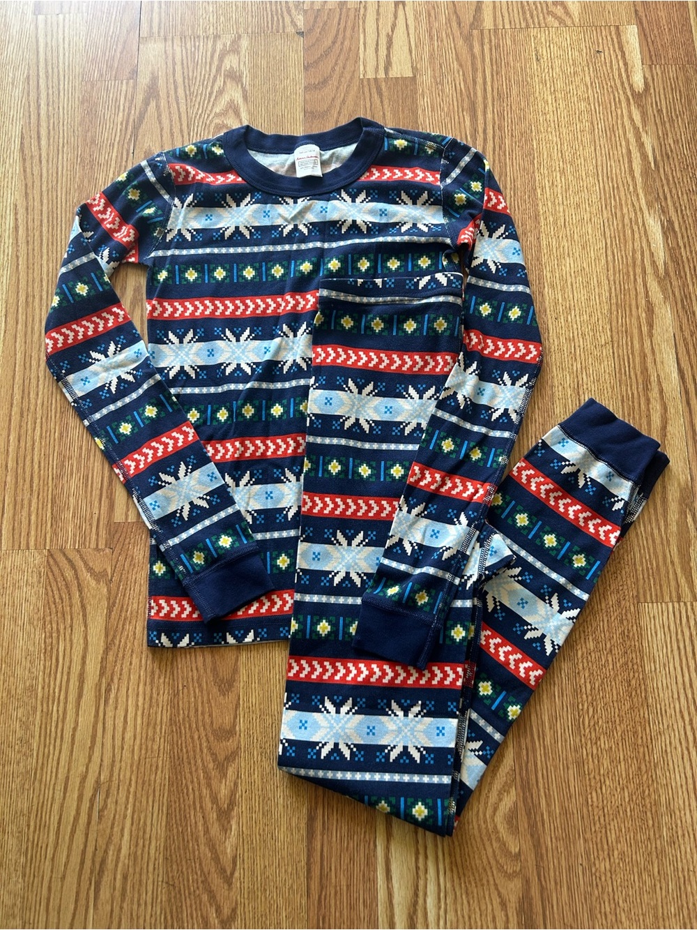 Hanna Andersson Navy Fair Isle Snowflake Pajama Set EUC Size 160/US14 Unisex